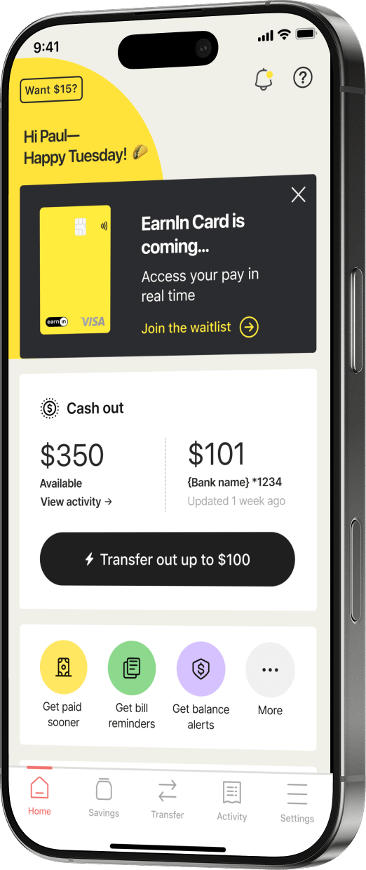 Smart phone with EarnIn app opening